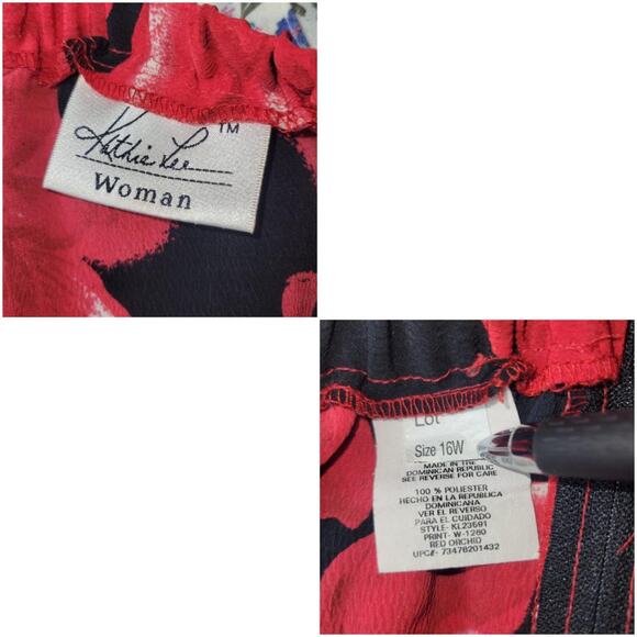 Kathie Lee Woman Red and Black 90s Floral Midi Skirt, 16W - Picture 4 of 4